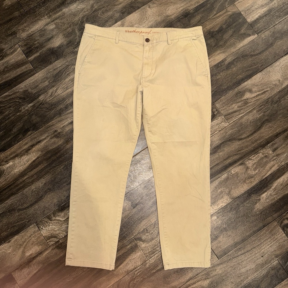 Weatherproof Vintage Chino Pants Flat Front Straight Fit Men's 40x28 Beige